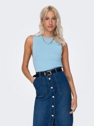 ONLY Top w kolorze błękitnym rozmiar: XL. Niebieskie topy ONLY, xl, bez wzorów, prążkowane, bez kołnierzyka, bez ramiączek. Za 30.78 zł.
