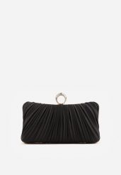 Czarna Torebka Kopertówka Ozdobiona Marszczeniem i Biżuteryjnym Zapięciem Hypnosis. Czarne torebki klasyczne Born2be, z aplikacjami, eleganckie, na ramię, bez dodatków. Za 89.99 zł.