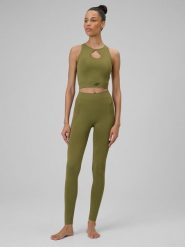 4F Legginsy do jogi bezszwowe damskie - oliwkowe XS/S. Brązowe legginsy 4f, bez wzorów, z włókna. W wyprzedaży za 99.99 zł.