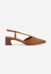 Jasnobrązowe Czółenka Slingback VICES z Imitacji Zamszu na Klockowym Obcasie Adophaia. Brązowe czółenka Renee, bez wzorów, boho, bez obcasa, na obcasie, bez zapięcia. Za 99.99 zł.