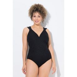 Damski Strój kąpielowy wiązanie tygrysia struktura miękkie miseczki. Czarne stroje jednoczęściowe Ulla Popken, bez wzorów, z elastanu, sportowe. Za 279.99 zł.