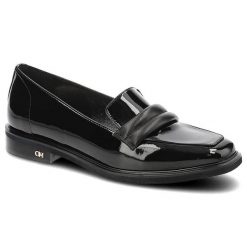 Czarne Półbuty Chebello Eleganckie Lordsy Damskie. Czarne półbuty wsuwane CheBello, bez wzorów, ze skóry, biznesowe, bez obcasa, na obcasie. Za 249.00 zł.