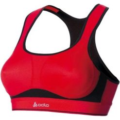 Stanik sportowy Odlo High Impact czerwono-czarny 70A dla kobiet. Czerwone biustonosze sportowe ODLO, bez wzorów, do biegania. Za 178.99 zł.