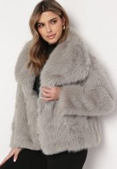 Jasnoszara Kurtka Futro z Wsuwanymi Kieszeniami Liriena. Szare kurtki Born2be, l, bez wzorów, z futra, eleganckie, bez kaptura. Za 229.99 zł.