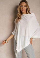 Biała Bluzka Narzutka o Asymetrycznym Fasonie Oversize Daiko. Białe bluzki Renee, bez wzorów, z jeansu, eleganckie, z asymetrycznym kołnierzem, bez ramiączek. Za 39.99 zł.
