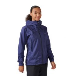 Kurtka przeciwdeszczowa damska Rab Downpour Plus 2.0 Jacket z kapturem. Niebieskie kurtki RAB, bez wzorów, z kapturem, trekkingowe. Za 579.99 zł.