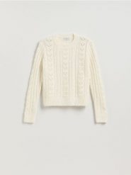Sweter z dodatkiem wełny - kremowy. Białe swetry Reserved, l, bez wzorów, z dzianiny, bez ramiączek. Za 119.99 zł.