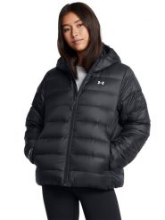 Kurtka puchowa z wypełnieniem naturalnym damska Under Armour Legend Down Hooded Jacket - czarna. Czarne kurtki Under Armour, na zimę, s, bez wzorów, z nylonu, bez kaptura. W wyprzedaży za 449.99 zł.
