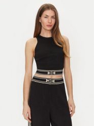 Elisabetta Franchi Top TK-39S-51E2 Czarny Slim Fit. Czarne topy Elisabetta Franchi, s, bez wzorów, z wiskozy, bez kołnierzyka, bez ramiączek. Za 899.99 zł.