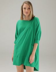 Sukienka mini z bawełny. Zielone sukienki Unisono, bez wzorów, z bawełny, bez kołnierzyka, bez ramiączek, mini. Za 139.00 zł.