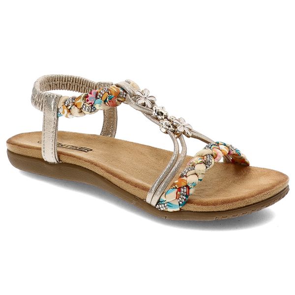 Złote Sandały Artiker Eleganckie Obuwie Damskie. Żółte sandały Artiker, z aplikacjami, eleganckie, bez obcasa, bez zapięcia. Za 99.99 zł.