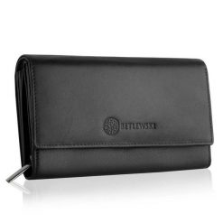 Portfel damski BETLEWSKI BPD-SS-12 CZARNY. Czarne portfele Betlewski, bez wzorów, ze skóry. Za 139.00 zł.