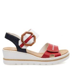Sandały Rieker. Sandały Rieker, bez wzorów, bez obcasa, na koturnie, bez zapięcia. Za 299.99 zł.