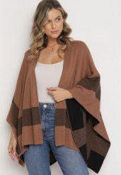 Brązowy Niezapinany Kardigan Ponczo Oversize Shelsie. Brązowe swetry Born2be, l, bez wzorów, bez ramiączek. W wyprzedaży za 93.49 zł.