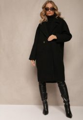 Czarny Dwurzędowy Płaszcz Oversize z Wełną Spolete. Czarne płaszcze Renee, bez wzorów, z wełny, eleganckie, bez kaptura. W wyprzedaży za 263.99 zł.
