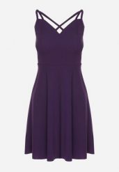 Fioletowa Rozkloszowana Sukienka z Ozdobnymi Paskami Redaina. Fioletowe sukienki Born2be, l, bez wzorów, eleganckie, bez kołnierzyka, bez ramiączek, mini, rozkloszowane. Za 69.99 zł.