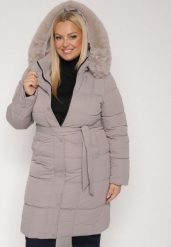 Szara Pikowana Kurtka z Kapturem z Futrem i Wiązanym Paskiem Mevinatia. Szare kurtki Born2be, na zimę, l, bez wzorów, z dzianiny, klasyczne, z kapturem. Za 339.99 zł.