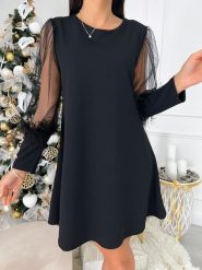 Czarna Sukienka z Ozdobnym Rękawem 9270-135. Czarne sukienki ModnaKiecka.pl, na imprezę, s, bez wzorów, z materiału, eleganckie, bez kołnierzyka, bez ramiączek. Za 109.99 zł.