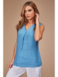 Le Monde du Lin Lniany top w kolorze niebieskim rozmiar: 36/38. Niebieskie topy Le Monde du Lin, bez wzorów, ze lnu, klasyczne, bez kołnierzyka, bez ramiączek. Za 108.99 zł.