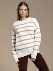 Sweter w paski z wiskozy - kremowy. Białe swetry Sinsay, l, bez wzorów, z wiskozy, bez ramiączek. Za 59.99 zł.