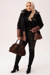 Elegancka ocieplona kurtka Vera - dwa rodzaje tkanin PLUS SIZE XXL. Brązowe kurtki Moda Size Plus Iwanek, plus size, bez wzorów, z materiału, eleganckie, bez kaptura. W wyprzedaży za 299.90 zł.