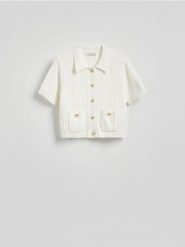 Bawełniany kardigan z guzikami - złamana biel. Swetry Reserved, l, bez wzorów, z bawełny, bez ramiączek. Za 139.99 zł.
