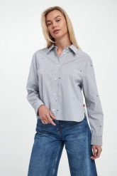 Koszula damska w paski Bhavani JOOP! JEANS. Koszule Joop! Jeans, xs, bez wzorów, z jeansu, bez kołnierzyka, bez ramiączek. Za 619.00 zł.