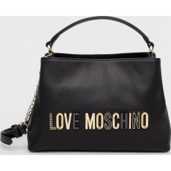 Love Moschino torebka skórzana kolor czarny. Czarne listonoszki Love Moschino, bez wzorów, bez dodatków. Za 1,369.90 zł.