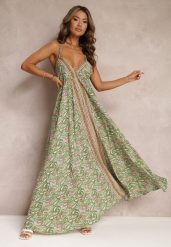 Jasnozielona Rozkloszowana Sukienka Maxi Wiązana na Szyi z Wiskozy z Printem Paisley Olympie. Zielone sukienki Renee, m, bez wzorów, z wiskozy, boho, bez kołnierzyka, bez ramiączek, maxi, rozkloszowane. W wyprzedaży za 91.99 zł.