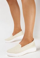 Beżowe Tenisówki na Gumowej Podeszwie z Materiałową Cholewką i Wzorkami Erael. Brązowe trampki Born2be, bez wzorów, z gumy, bez zapięcia. Za 79.99 zł.