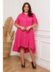 Plus Size Company Lniana sukienka "Bosnik" w kolorze fuksjowym rozmiar: 48. Różowe sukienki Plus Size Company, plus size, bez wzorów, ze lnu, klasyczne, bez kołnierzyka, plus size, bez ramiączek, maxi. Za 116.61 zł.