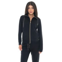 Bluza zimowa Leone 1947 Chic Tones Damen ze Stehkragen und Reißverschluss. Czarne bluzy LEONE 1947 APPAREL, na zimę, bez wzorów, bez kaptura, na fitness i siłownię. W wyprzedaży za 169.09 zł.