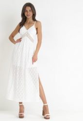 Biała Sukienka Esliss. Białe sukienki Born2be, l, bez wzorów, z bawełny, boho, bez kołnierzyka, bez ramiączek, maxi. W wyprzedaży za 167.99 zł.