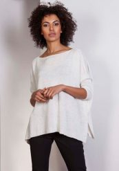 Ecru Oversizowy Sweter z Metaliczną Nitką. Czarne swetry Lanti, l, bez wzorów, z materiału, bez ramiączek. Za 224.90 zł.