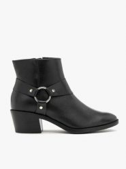 Czarne botki biker boots. Czarne botki Brawo sp. z o.o., bez wzorów, ze skóry, rockowe, z okrągłym noskiem, za kostkę, bez obcasa, na obcasie, bez zapięcia. Za 479.99 zł.