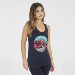 Top na siłownię damski FEPLA niebieski. Niebieskie topy LEGEA, bez wzorów, z bawełny, sportowe, bez kołnierzyka, bez ramiączek. Za 43.00 zł.