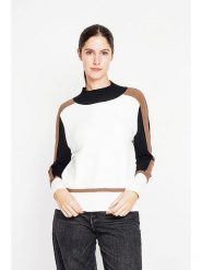 ASSUILI Sweter w kolorze biało-czarno-karmelowym rozmiar: 38. Białe swetry Assuili, bez wzorów, klasyczne, bez ramiączek. Za 105.63 zł.