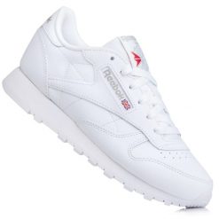 Buty sneakersy sportowe damskie Reebok Classic Leather. Białe buty treningowe Reebok, bez wzorów, z gumy, bez zapięcia, trekkingowe, reebok classic. Za 314.30 zł.