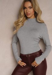 Szary Sweter z Półgolfem i Ozdobnymi Guzikami Delahra. Szare swetry Renee, m, bez wzorów, z jeansu, eleganckie, bez ramiączek. W wyprzedaży za 55.99 zł.