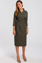 Elegancka sukienka biznesowa kopertowa midi z paskiem w talii zielona. Zielone sukienki Stylove, do pracy, xl, bez wzorów, biznesowe, bez kołnierzyka, bez ramiączek, midi, kopertowe. Za 309.00 zł.