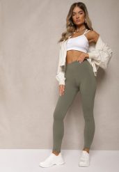 Ciemnozielone Legginsy z Gumką w Talii z Długimi Nogawkami Caleta. Zielone legginsy Renee, bez wzorów, z jeansu, klasyczne, długie. W wyprzedaży za 15.99 zł.