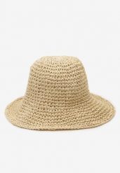 Jasnobeżowy Kapelusz z Plecionki w Stylu Bucket Hat Suai. Brązowe kapelusze Renee, na lato, bez wzorów, z bawełny, eleganckie. Za 49.99 zł.