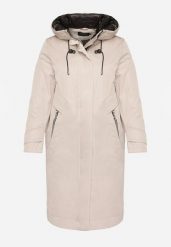Beżowa Kurtka z Kapturem o Wydłużonym Fasonie z Kieszeniami na Suwak Loreldra. Brązowe kurtki Born2be, na zimę, l, bez wzorów, z kapturem. Za 359.99 zł.