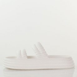 Białe lekkie piankowe klapki damskie DiA 51-001. Białe klapki DiA, bez wzorów, z dresówki, klasyczne, bez obcasa, na platformie, bez zapięcia. Za 79.00 zł.