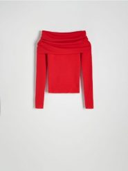Sweter z domieszką wełny - czerwony. Czerwone swetry Reserved, l, bez wzorów, z dzianiny, bez ramiączek. W wyprzedaży za 49.99 zł.