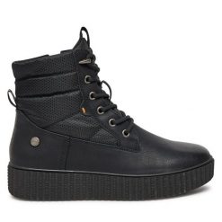 Trzewiki Refresh. Czarne botki Refresh, bez wzorów, bez obcasa, na płaskiej podeszwie, bez zapięcia. Za 169.99 zł.