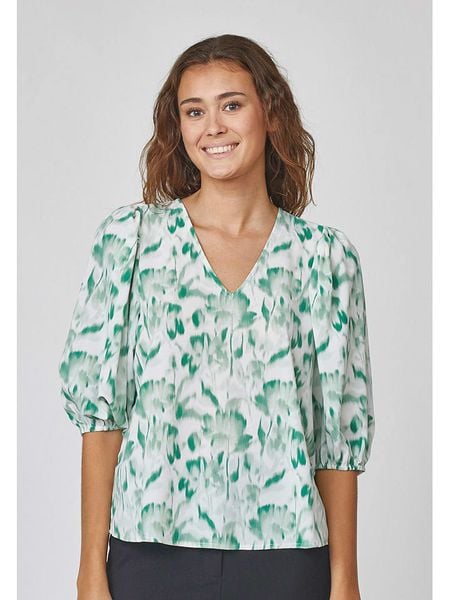 SisterS point Bluzka w kolorze biało-zielonym rozmiar: XS. Białe bluzki Sisters Point, xs, bez wzorów, bez kołnierzyka, bez ramiączek. Za 48.05 zł.