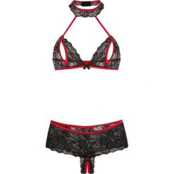 Biustonosz z trójkątnymi miseczkami "ouvert" + figi panty "ouvert" bonprix czarno-czerwony. Bokserki damskie marki bonprix. Za 54.99 zł.