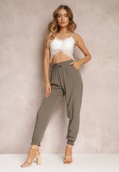 Ciemnozielone Spodnie Joggery z Gumką w Pasie Canie. Zielone jeansy Renee, l, bez wzorów, z jeansu, eleganckie, długie. W wyprzedaży za 35.99 zł.