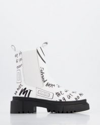 BOTKI Z NADRUKIEM 04822534D WHITE. Białe botki Venezia, bez wzorów, ze skóry, bez obcasa, bez zapięcia. Za 319.00 zł.